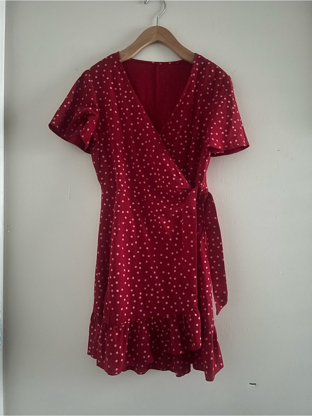 Source Unknown Red Polka Dot Wrap Mini Dress
